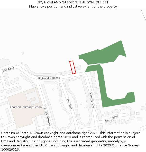 37, HIGHLAND GARDENS, SHILDON, DL4 1ET: Location map and indicative extent of plot