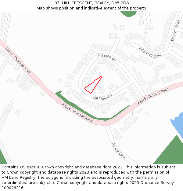 37, HILL CRESCENT, BEXLEY, DA5 2DA: Location map and indicative extent of plot