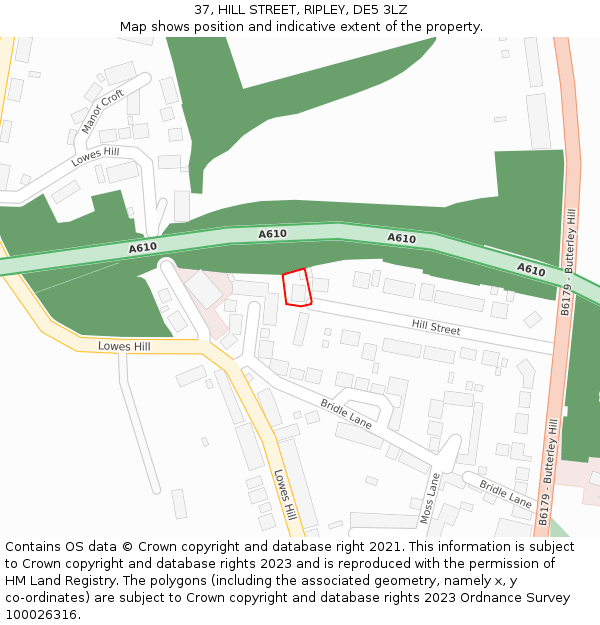 37, HILL STREET, RIPLEY, DE5 3LZ: Location map and indicative extent of plot