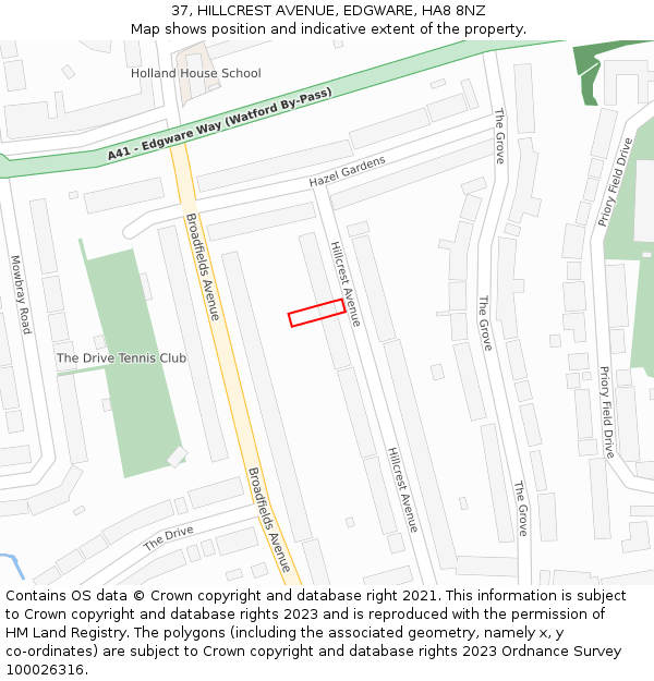 37, HILLCREST AVENUE, EDGWARE, HA8 8NZ: Location map and indicative extent of plot