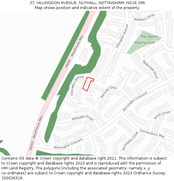 37, HILLINGDON AVENUE, NUTHALL, NOTTINGHAM, NG16 1RA: Location map and indicative extent of plot
