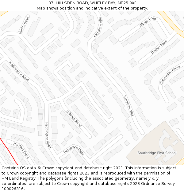 37, HILLSDEN ROAD, WHITLEY BAY, NE25 9XF: Location map and indicative extent of plot