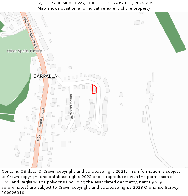 37, HILLSIDE MEADOWS, FOXHOLE, ST AUSTELL, PL26 7TA: Location map and indicative extent of plot