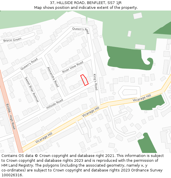 37, HILLSIDE ROAD, BENFLEET, SS7 1JR: Location map and indicative extent of plot