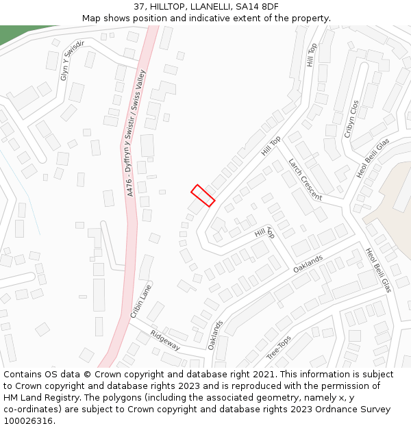 37, HILLTOP, LLANELLI, SA14 8DF: Location map and indicative extent of plot