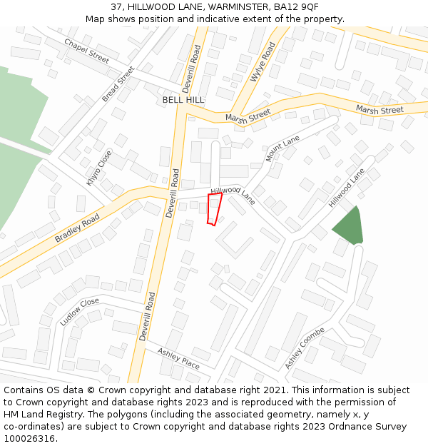 37, HILLWOOD LANE, WARMINSTER, BA12 9QF: Location map and indicative extent of plot