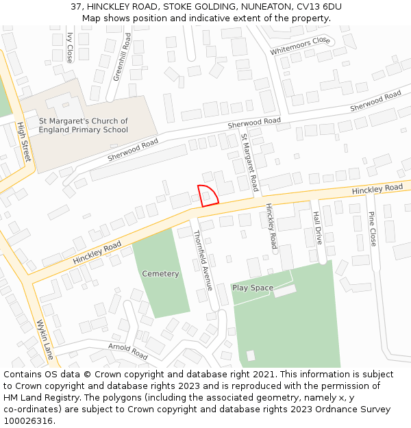 37, HINCKLEY ROAD, STOKE GOLDING, NUNEATON, CV13 6DU: Location map and indicative extent of plot