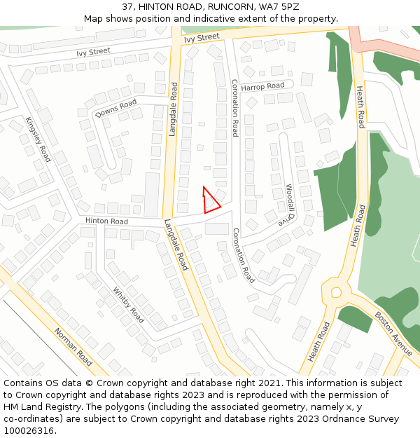 37, HINTON ROAD, RUNCORN, WA7 5PZ: Location map and indicative extent of plot