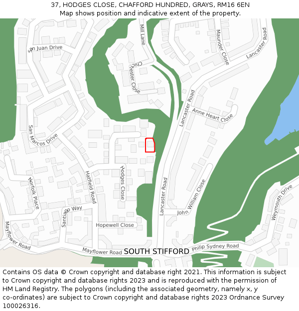 37, HODGES CLOSE, CHAFFORD HUNDRED, GRAYS, RM16 6EN: Location map and indicative extent of plot