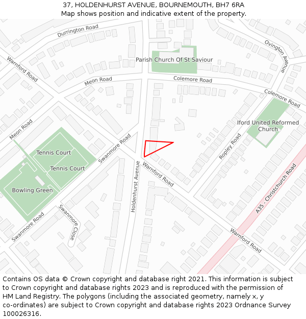 37, HOLDENHURST AVENUE, BOURNEMOUTH, BH7 6RA: Location map and indicative extent of plot