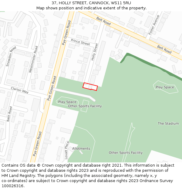 37, HOLLY STREET, CANNOCK, WS11 5RU: Location map and indicative extent of plot