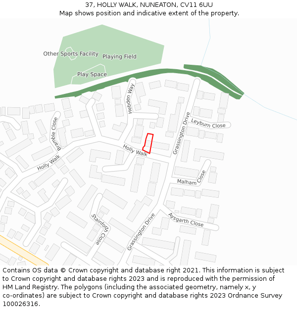37, HOLLY WALK, NUNEATON, CV11 6UU: Location map and indicative extent of plot