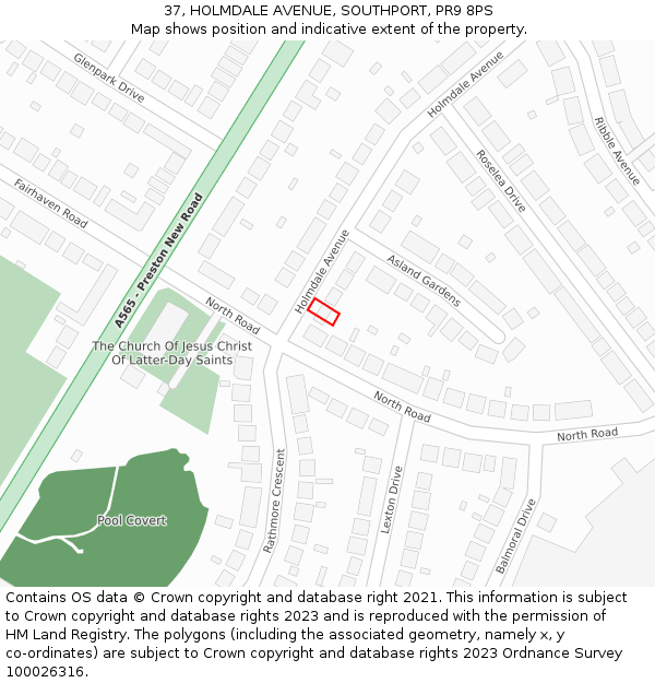 37, HOLMDALE AVENUE, SOUTHPORT, PR9 8PS: Location map and indicative extent of plot