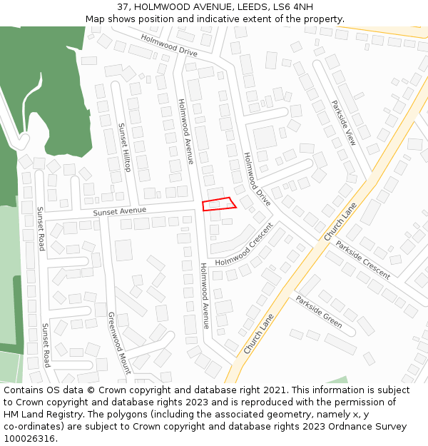 37, HOLMWOOD AVENUE, LEEDS, LS6 4NH: Location map and indicative extent of plot