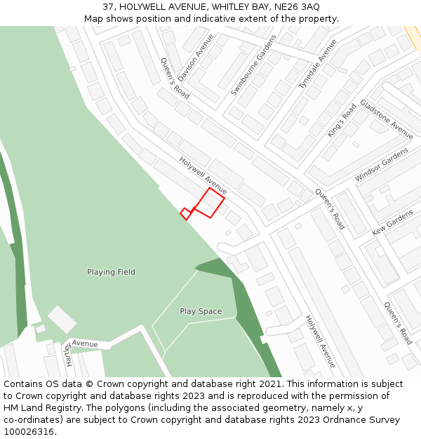 37, HOLYWELL AVENUE, WHITLEY BAY, NE26 3AQ: Location map and indicative extent of plot