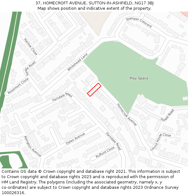 37, HOMECROFT AVENUE, SUTTON-IN-ASHFIELD, NG17 3BJ: Location map and indicative extent of plot