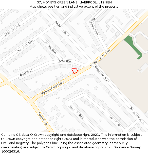 37, HONEYS GREEN LANE, LIVERPOOL, L12 9EN: Location map and indicative extent of plot