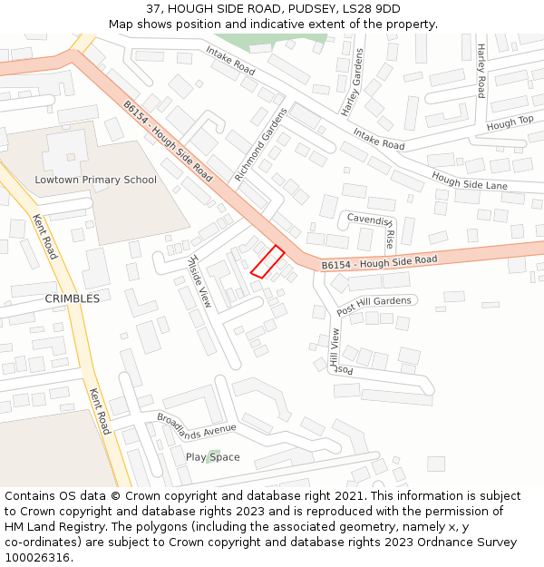 37, HOUGH SIDE ROAD, PUDSEY, LS28 9DD: Location map and indicative extent of plot