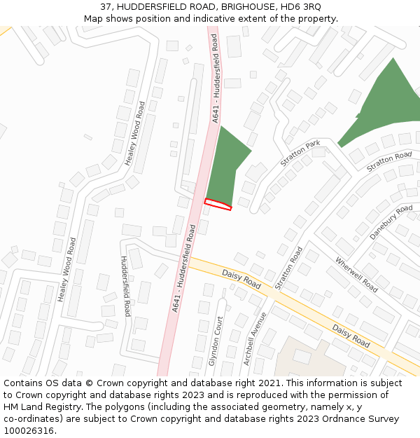 37, HUDDERSFIELD ROAD, BRIGHOUSE, HD6 3RQ: Location map and indicative extent of plot