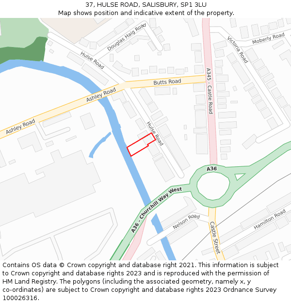 37, HULSE ROAD, SALISBURY, SP1 3LU: Location map and indicative extent of plot