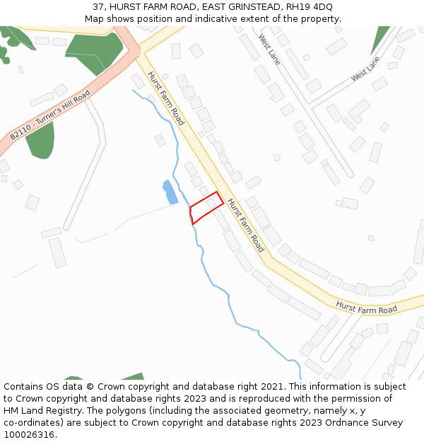 37, HURST FARM ROAD, EAST GRINSTEAD, RH19 4DQ: Location map and indicative extent of plot
