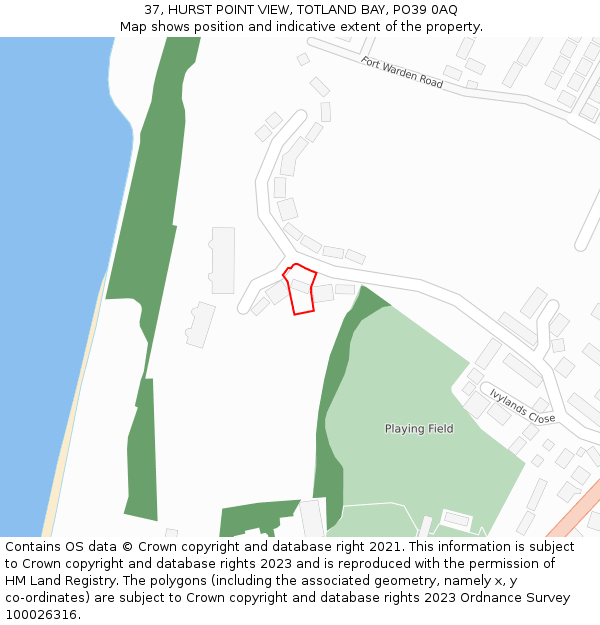 37, HURST POINT VIEW, TOTLAND BAY, PO39 0AQ: Location map and indicative extent of plot