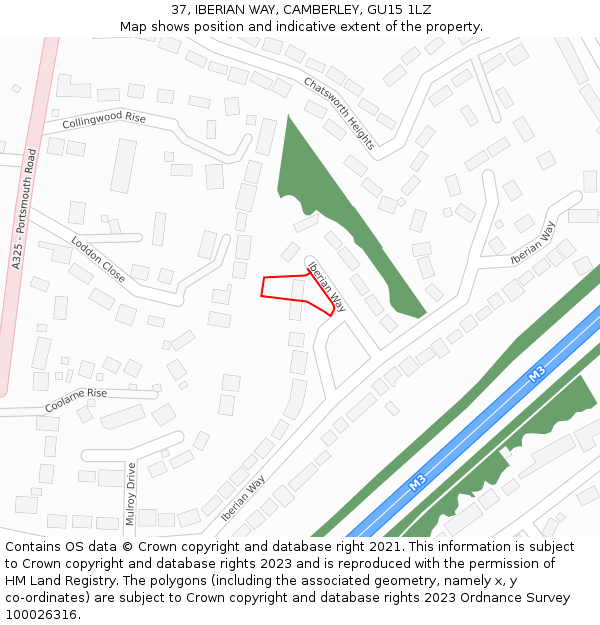 37, IBERIAN WAY, CAMBERLEY, GU15 1LZ: Location map and indicative extent of plot