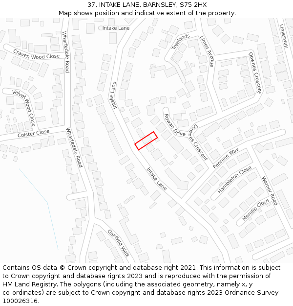 37, INTAKE LANE, BARNSLEY, S75 2HX: Location map and indicative extent of plot