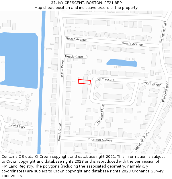 37, IVY CRESCENT, BOSTON, PE21 8BP: Location map and indicative extent of plot