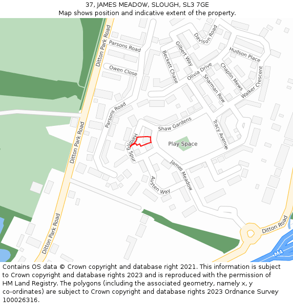 37, JAMES MEADOW, SLOUGH, SL3 7GE: Location map and indicative extent of plot