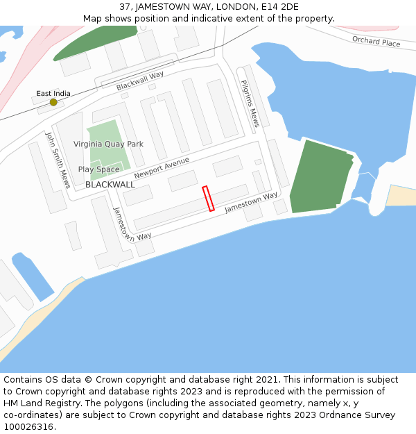 37, JAMESTOWN WAY, LONDON, E14 2DE: Location map and indicative extent of plot