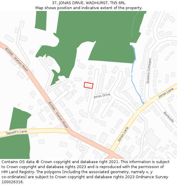 37, JONAS DRIVE, WADHURST, TN5 6RL: Location map and indicative extent of plot