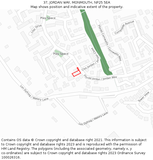 37, JORDAN WAY, MONMOUTH, NP25 5EA: Location map and indicative extent of plot