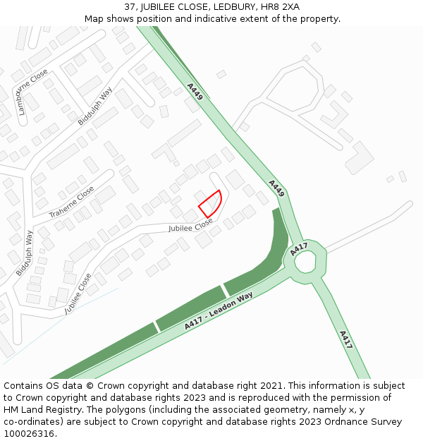 37, JUBILEE CLOSE, LEDBURY, HR8 2XA: Location map and indicative extent of plot