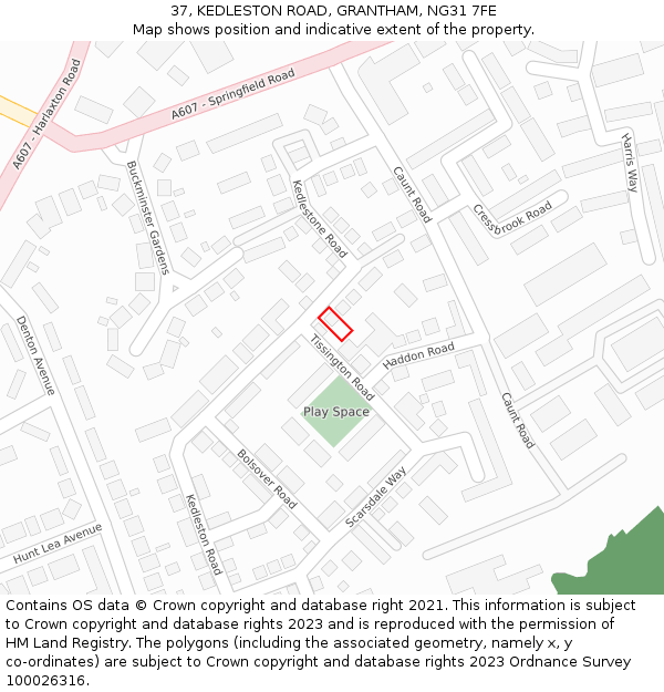 37, KEDLESTON ROAD, GRANTHAM, NG31 7FE: Location map and indicative extent of plot