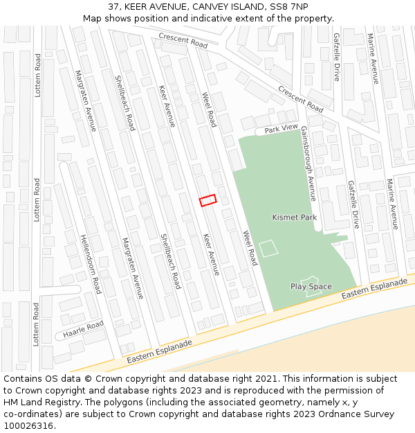 37, KEER AVENUE, CANVEY ISLAND, SS8 7NP: Location map and indicative extent of plot