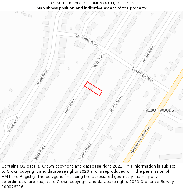 37, KEITH ROAD, BOURNEMOUTH, BH3 7DS: Location map and indicative extent of plot