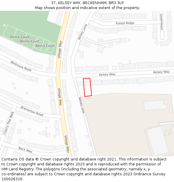 37, KELSEY WAY, BECKENHAM, BR3 3LP: Location map and indicative extent of plot