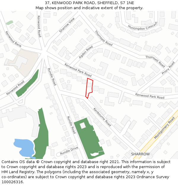 37, KENWOOD PARK ROAD, SHEFFIELD, S7 1NE: Location map and indicative extent of plot
