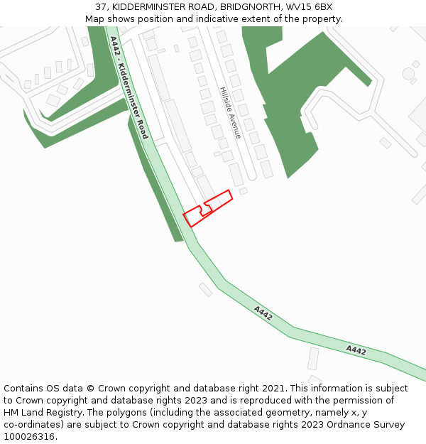 37, KIDDERMINSTER ROAD, BRIDGNORTH, WV15 6BX: Location map and indicative extent of plot