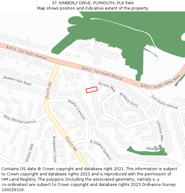 37, KIMBERLY DRIVE, PLYMOUTH, PL6 5WA: Location map and indicative extent of plot