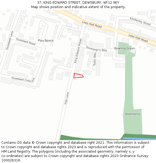 37, KING EDWARD STREET, DEWSBURY, WF12 9EY: Location map and indicative extent of plot