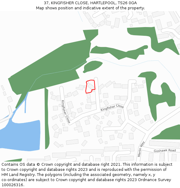 37, KINGFISHER CLOSE, HARTLEPOOL, TS26 0GA: Location map and indicative extent of plot