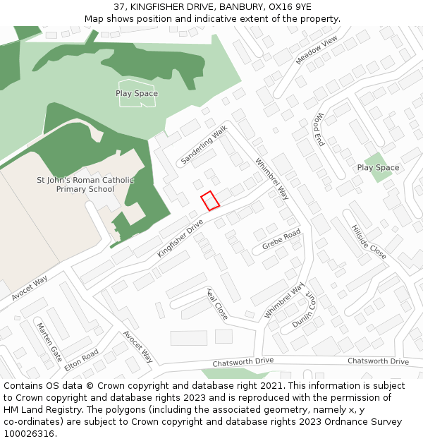 37, KINGFISHER DRIVE, BANBURY, OX16 9YE: Location map and indicative extent of plot