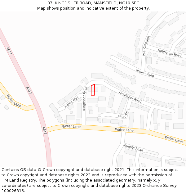 37, KINGFISHER ROAD, MANSFIELD, NG19 6EG: Location map and indicative extent of plot