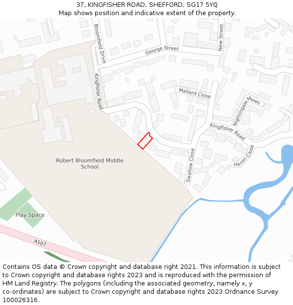 37, KINGFISHER ROAD, SHEFFORD, SG17 5YQ: Location map and indicative extent of plot