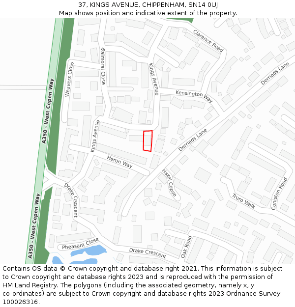 37, KINGS AVENUE, CHIPPENHAM, SN14 0UJ: Location map and indicative extent of plot