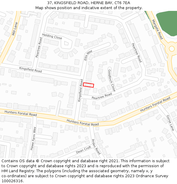 37, KINGSFIELD ROAD, HERNE BAY, CT6 7EA: Location map and indicative extent of plot