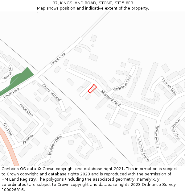 37, KINGSLAND ROAD, STONE, ST15 8FB: Location map and indicative extent of plot