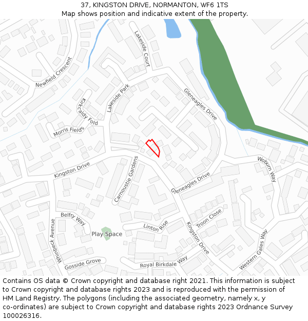 37, KINGSTON DRIVE, NORMANTON, WF6 1TS: Location map and indicative extent of plot